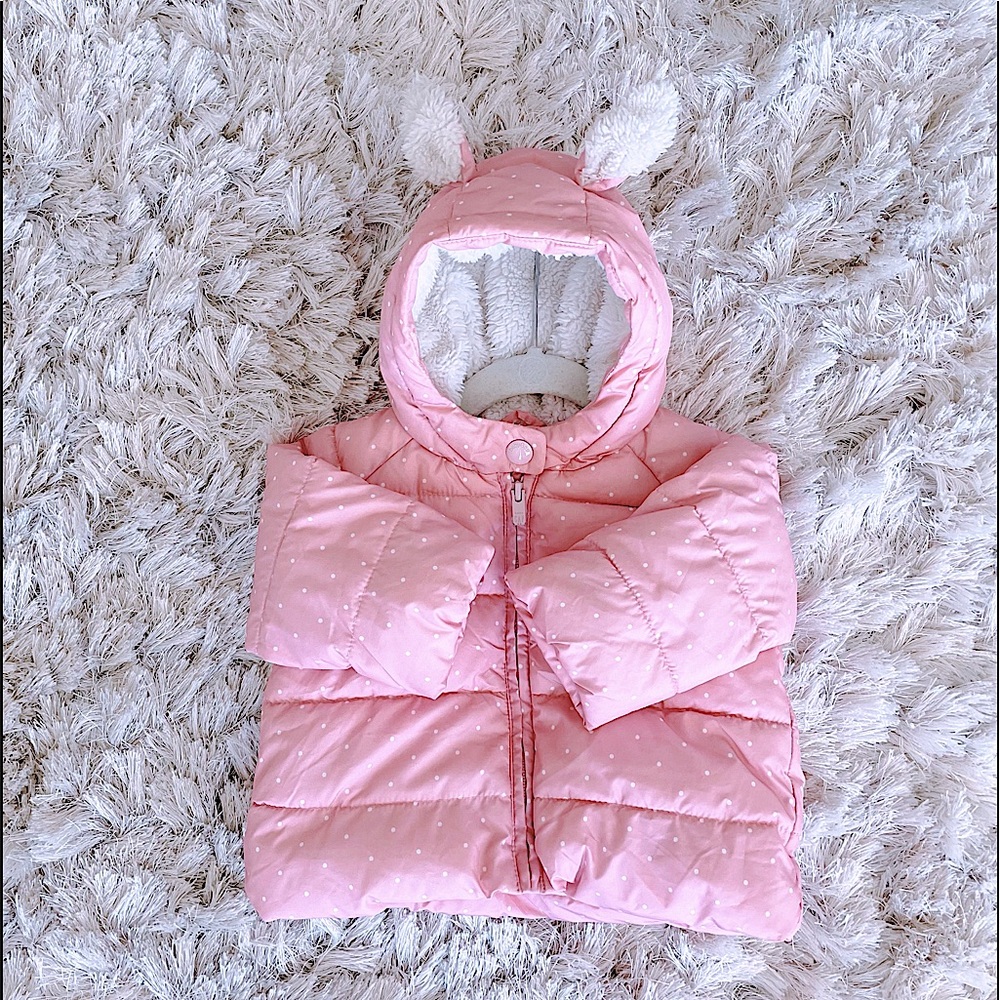 ♥️ Baby Gap Girls Pink with white Polka Dot Puffer Jacket